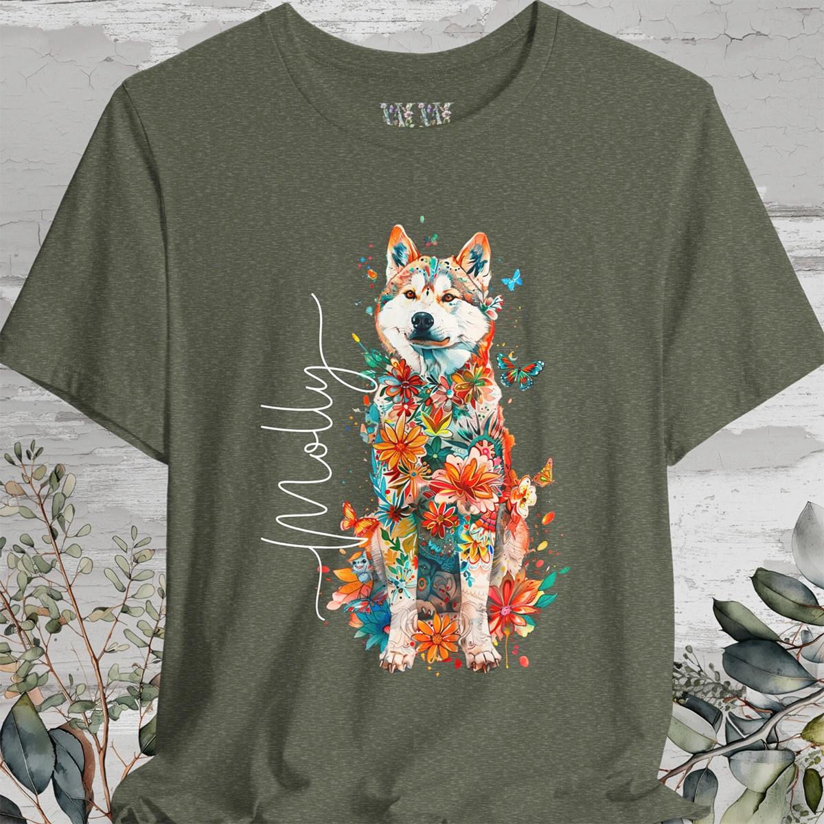 Husky Floral Personalized T shirt