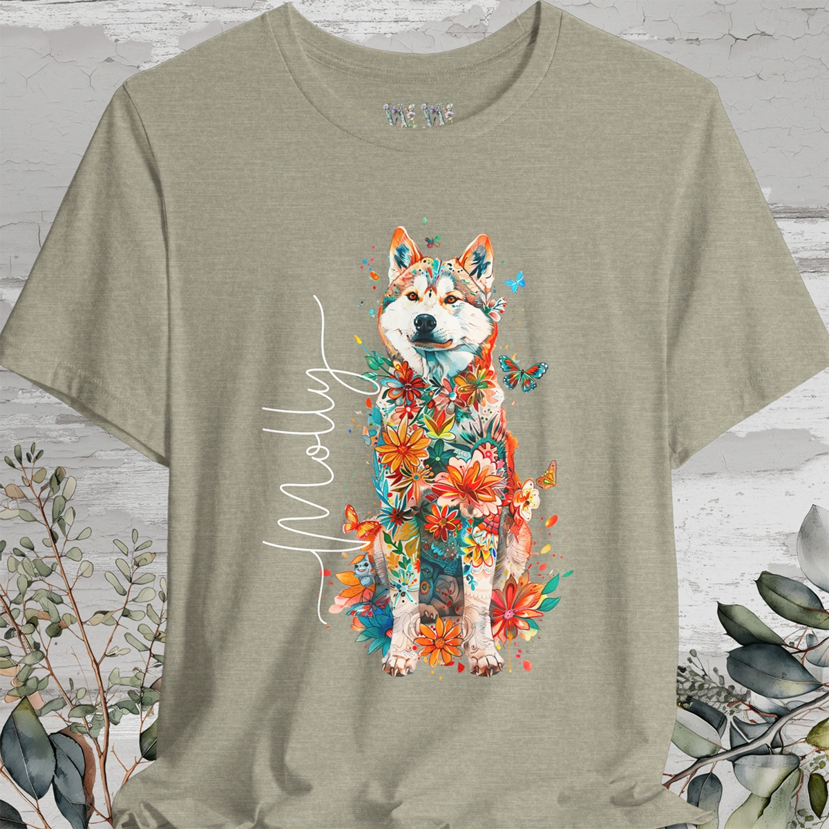 Husky Floral Personalized T shirt