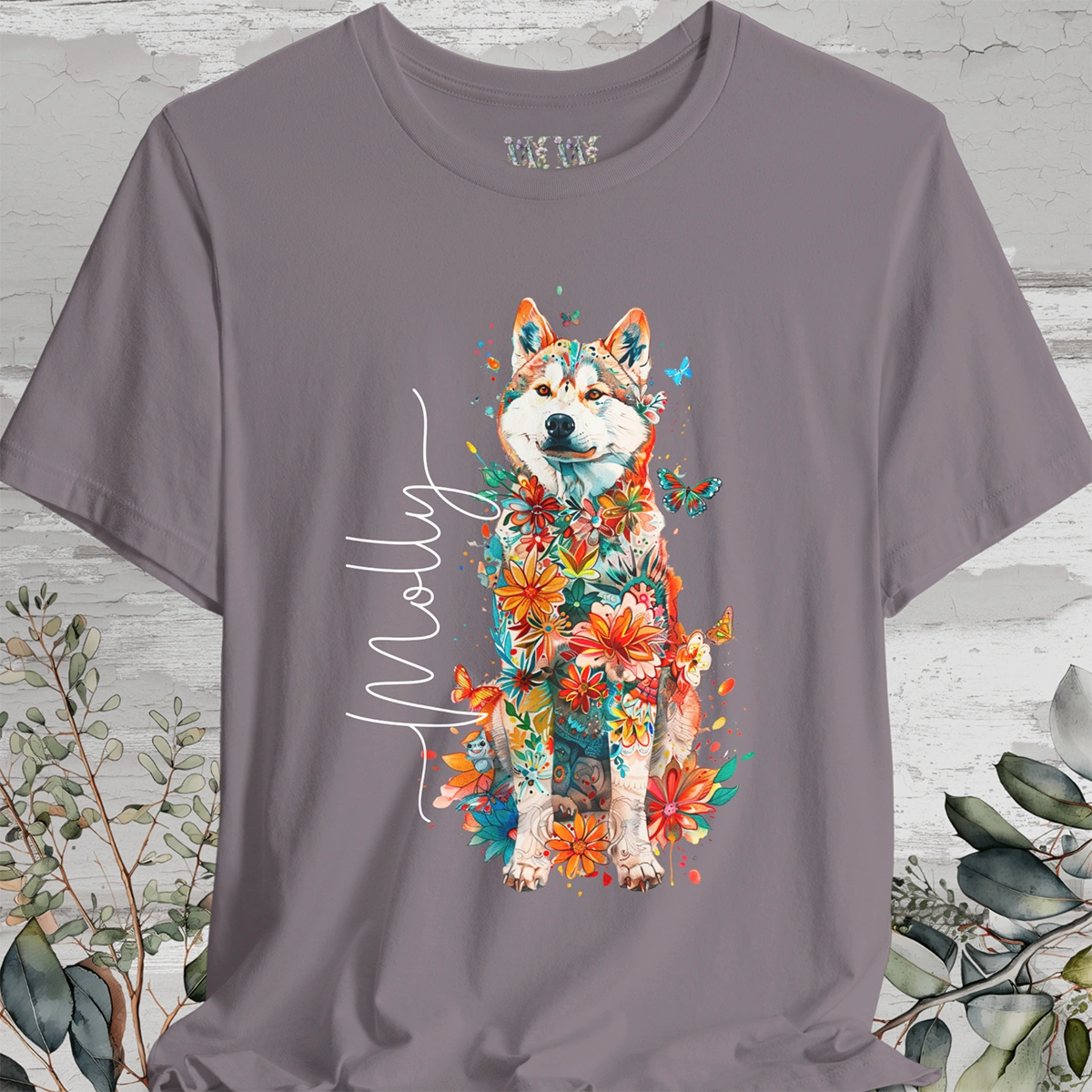 Husky Floral Personalized T shirt