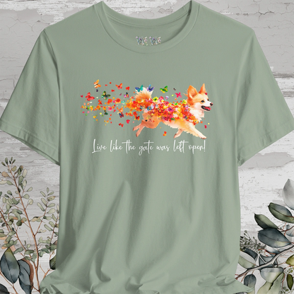 Icelandic Sheepdog  "Live like the gate was left open" Unisex T shirt