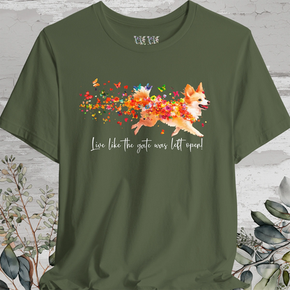 Icelandic Sheepdog  "Live like the gate was left open" Unisex T shirt