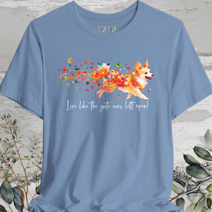 Icelandic Sheepdog  "Live like the gate was left open" Unisex T shirt