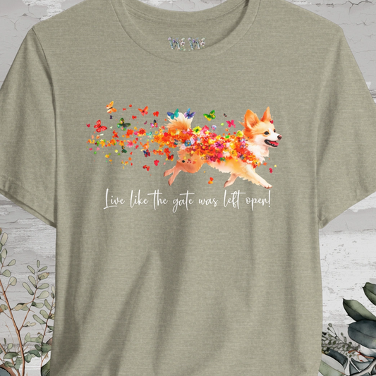 Icelandic Sheepdog  "Live like the gate was left open" Unisex T shirt