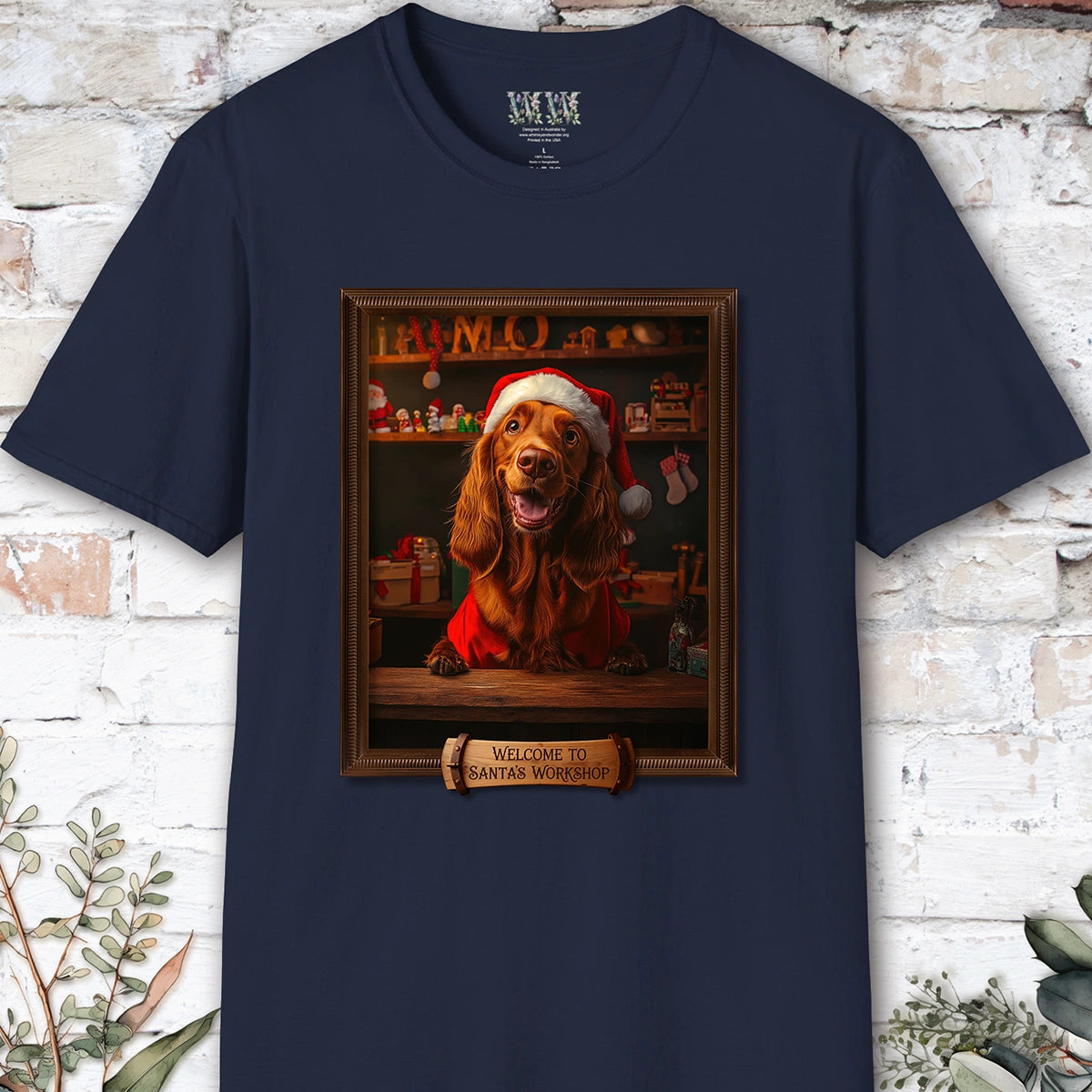 Irish Setter Santa's Workshop Unisex T shirt