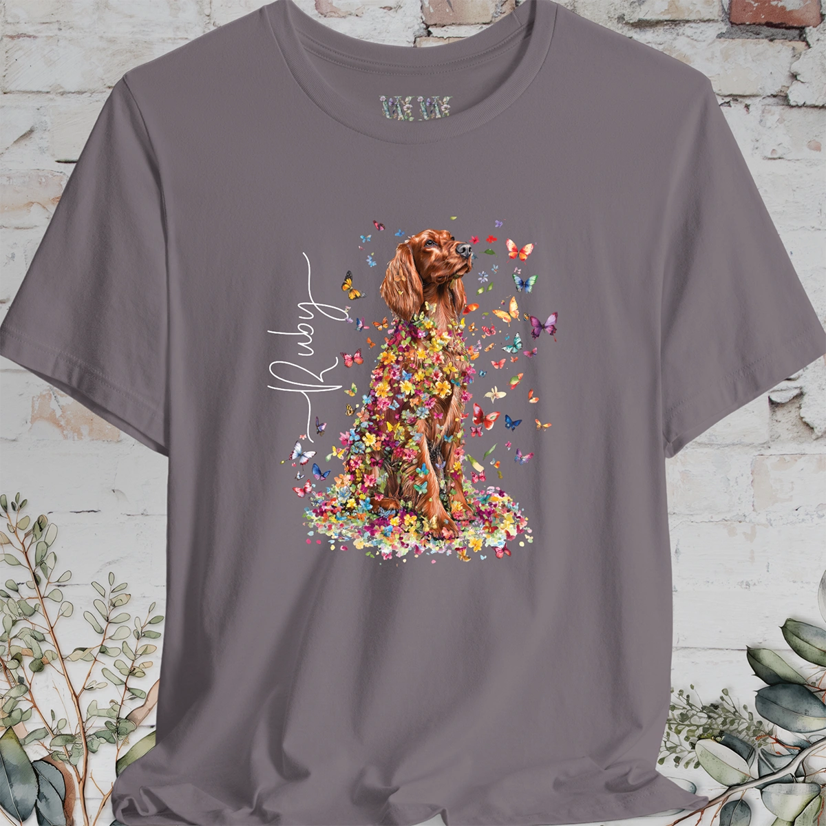 Irish Setter #2 Floral Butterfly T shirt