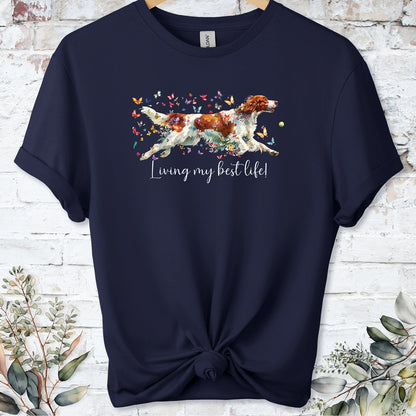 Irish Red & White Setter "Living my best life" Unisex T shirt