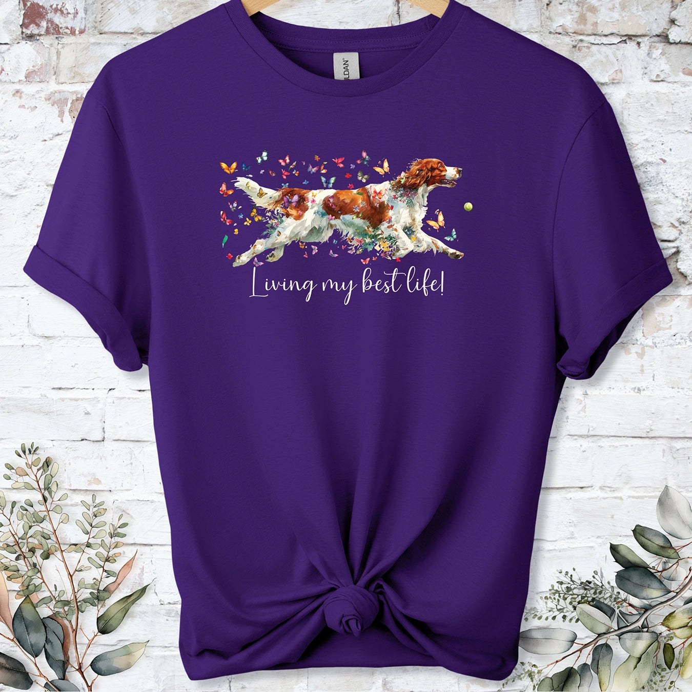 Irish Red & White Setter "Living my best life" Unisex T shirt