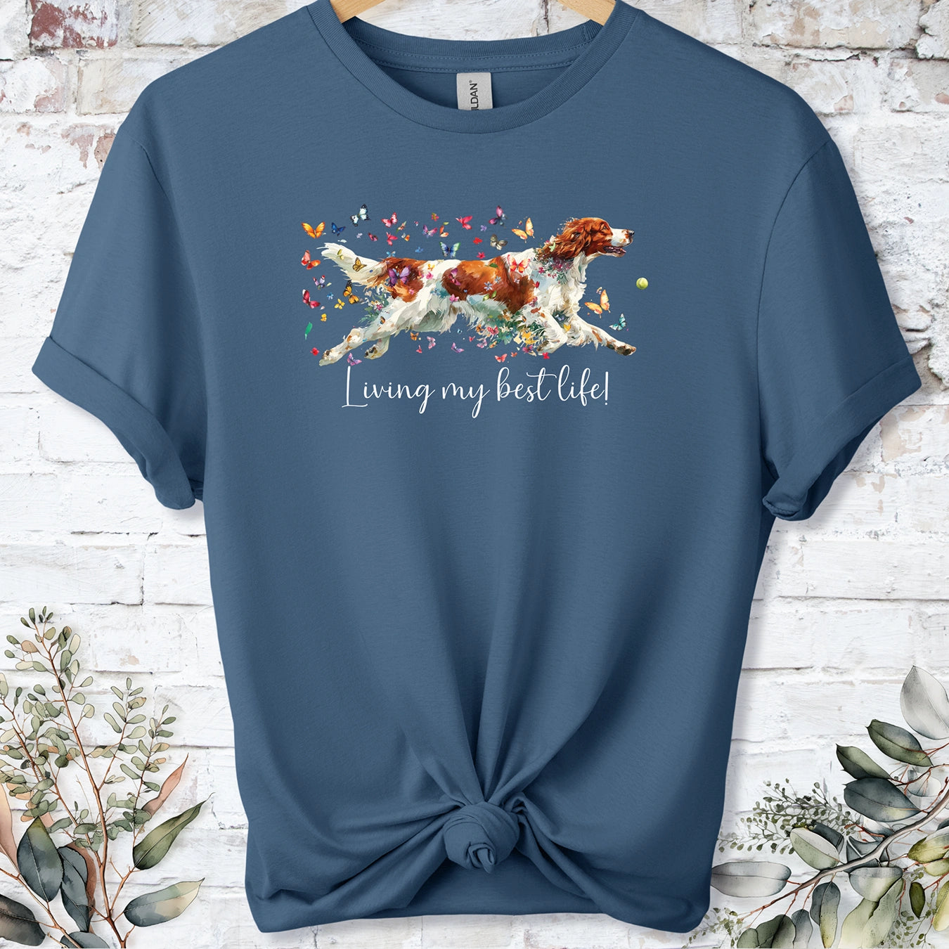 Irish Red & White Setter "Living my best life" Unisex T shirt