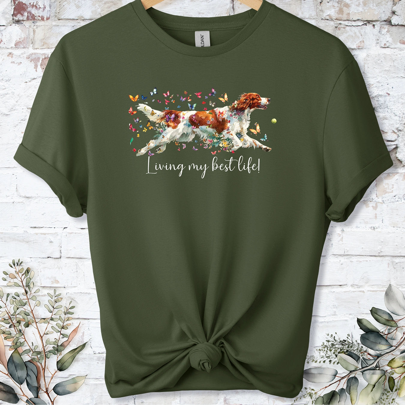 Irish Red & White Setter "Living my best life" Unisex T shirt