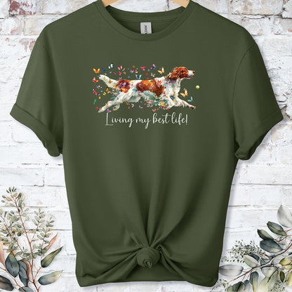 Irish Red & White Setter "Living my best life" Unisex T shirt