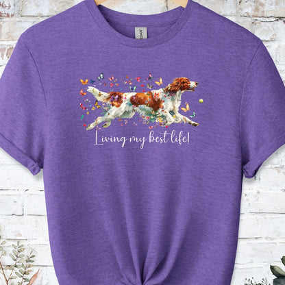 Irish Red & White Setter "Living my best life" Unisex T shirt