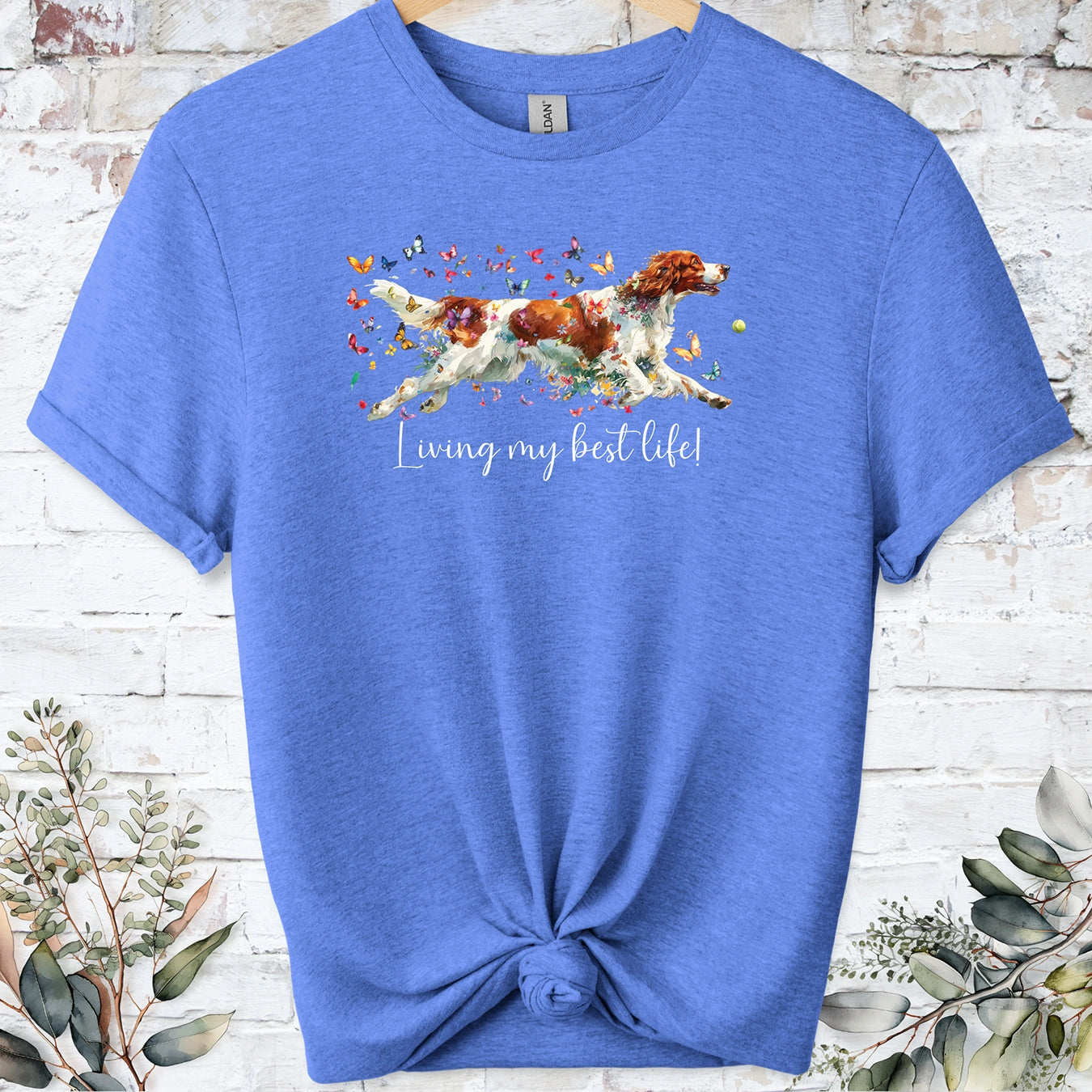 Irish Red & White Setter "Living my best life" Unisex T shirt