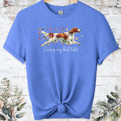 Irish Red & White Setter "Living my best life" Unisex T shirt