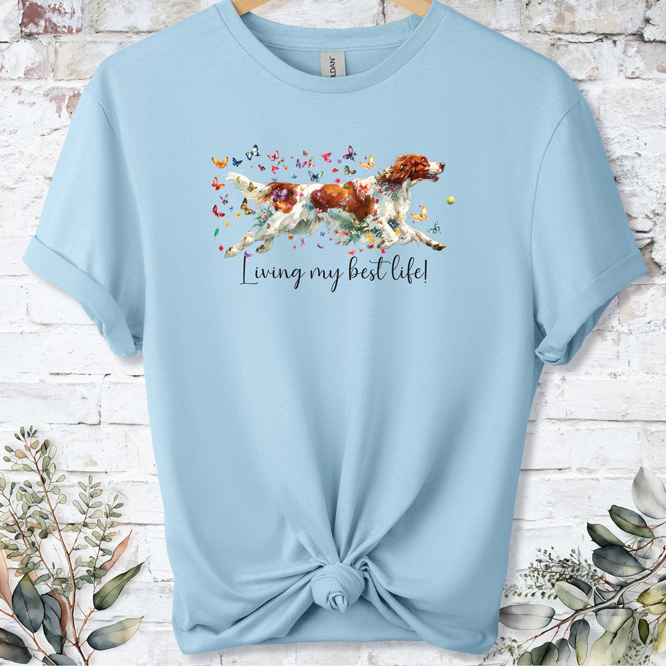 Irish Red & White Setter "Living my best life" Unisex T shirt