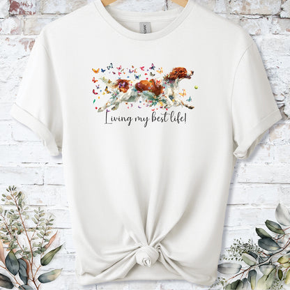 Irish Red & White Setter "Living my best life" Unisex T shirt
