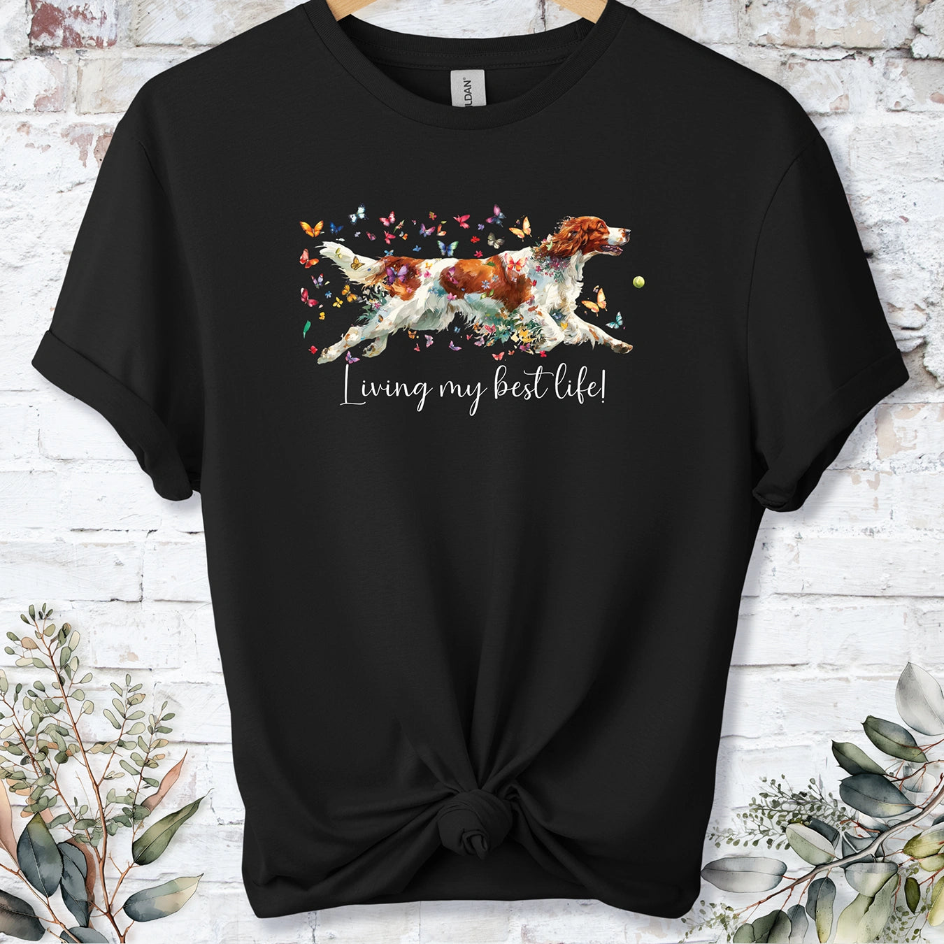 Irish Red & White Setter "Living my best life" Unisex T shirt