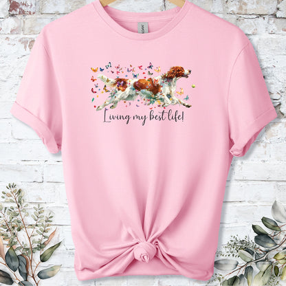 Irish Red & White Setter "Living my best life" Unisex T shirt