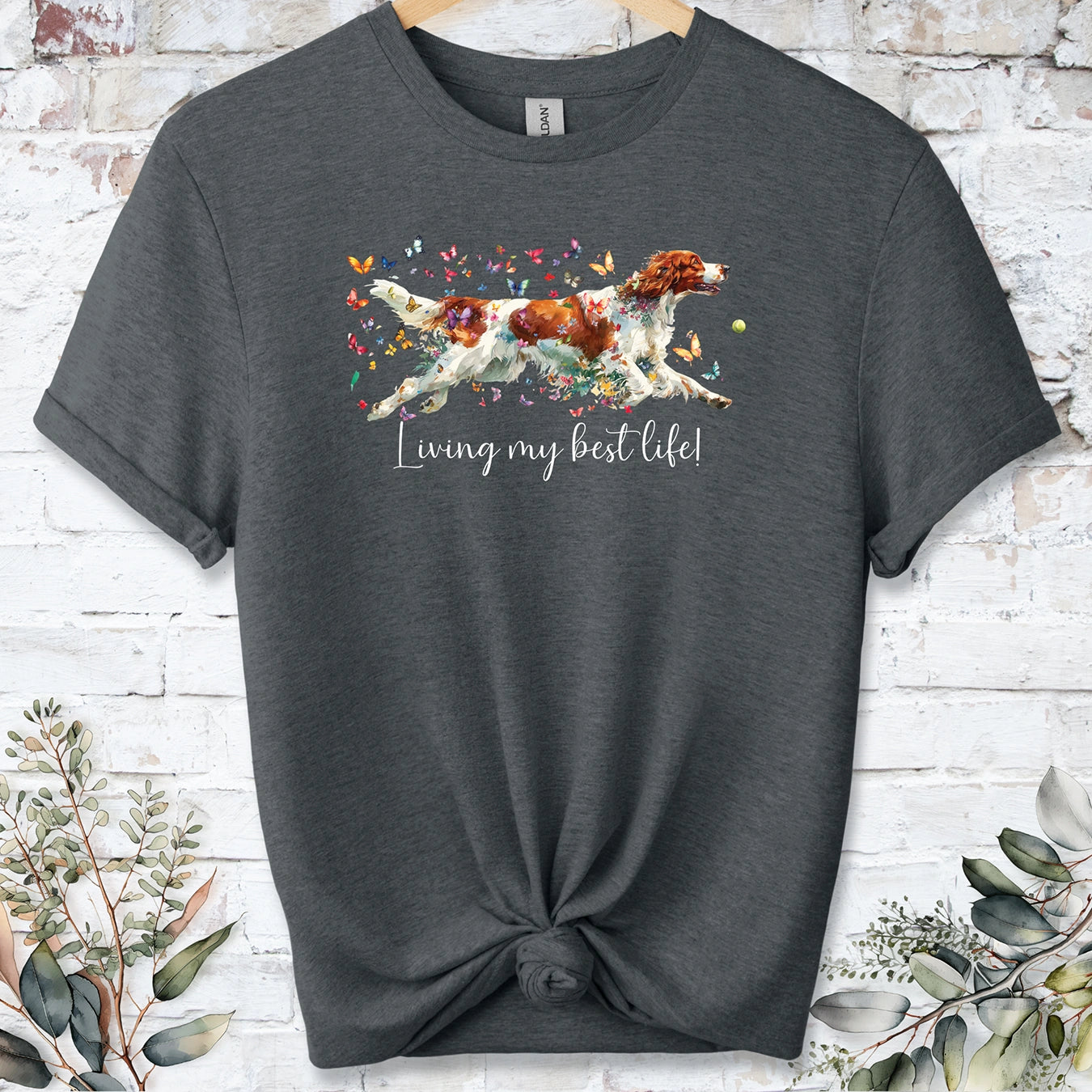 Irish Red & White Setter "Living my best life" Unisex T shirt