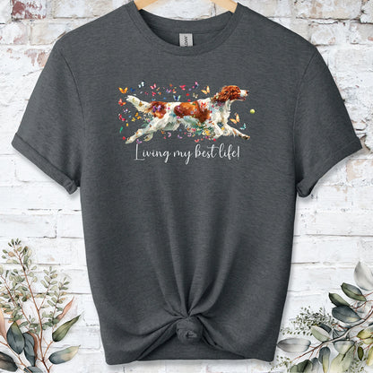 Irish Red & White Setter "Living my best life" Unisex T shirt