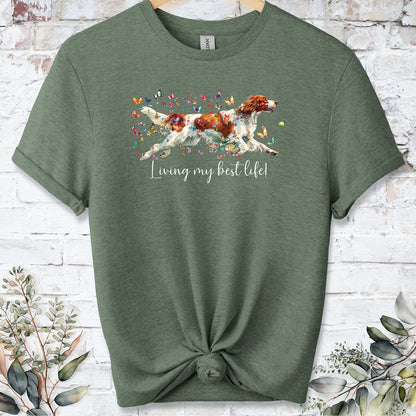 Irish Red & White Setter "Living my best life" Unisex T shirt