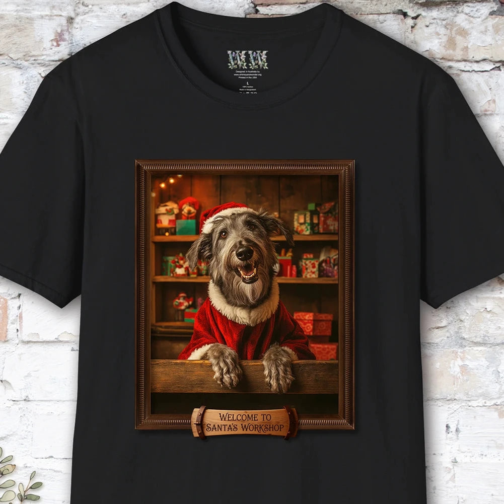 Irish Wolfhound Santa's Workshop Unisex T shirt