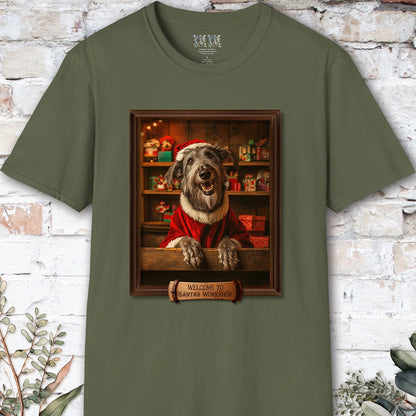 Irish Wolfhound Santa's Workshop Unisex T shirt