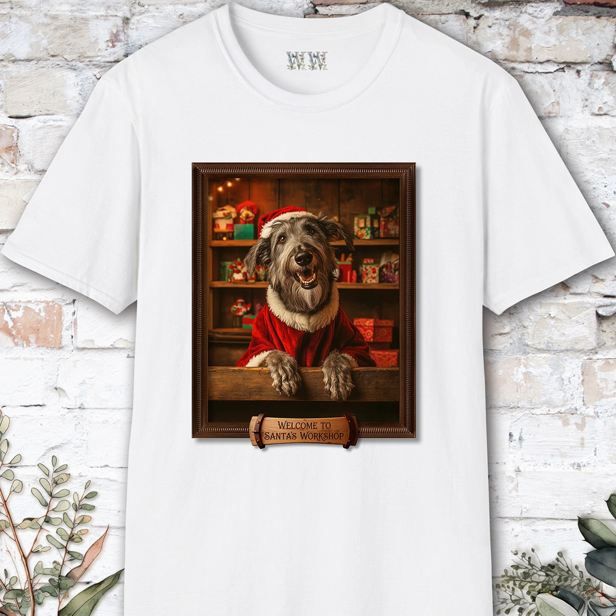 Irish Wolfhound Santa's Workshop Unisex T shirt