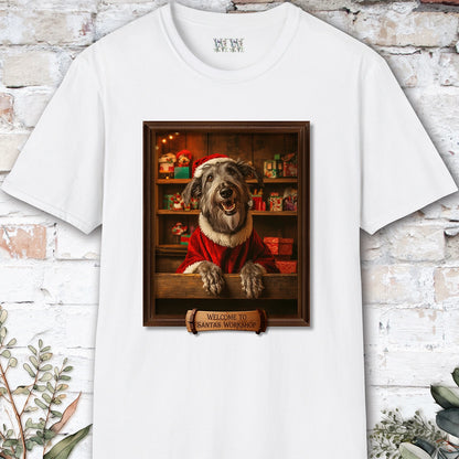 Irish Wolfhound Santa's Workshop Unisex T shirt