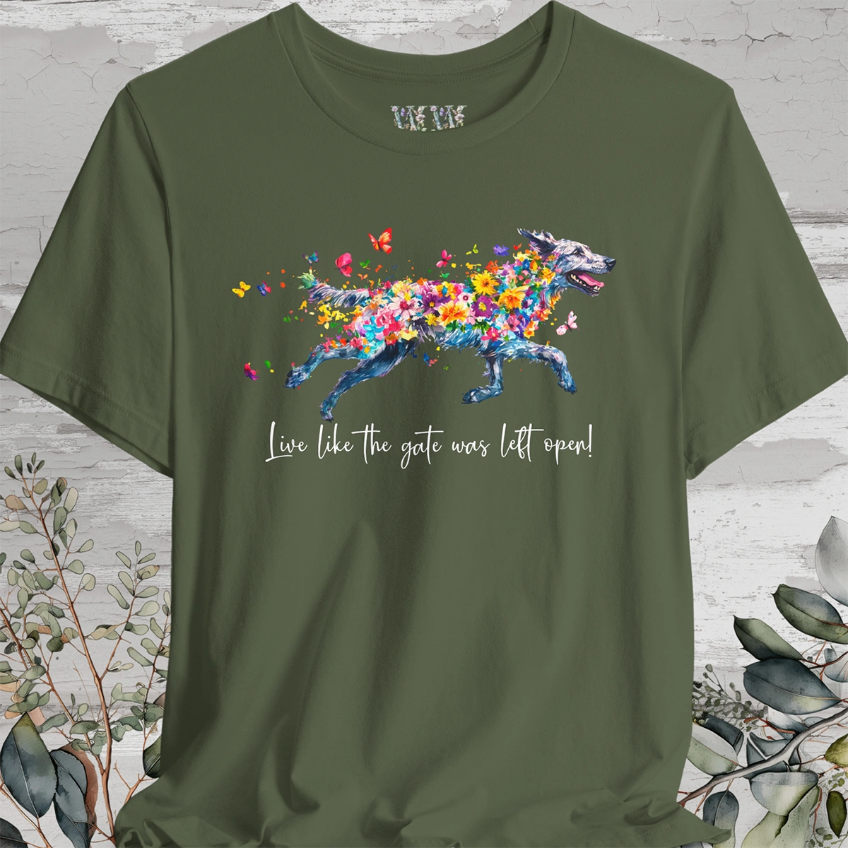 Irish Wolfhound "Live like the gate was left open" Unisex T shirt