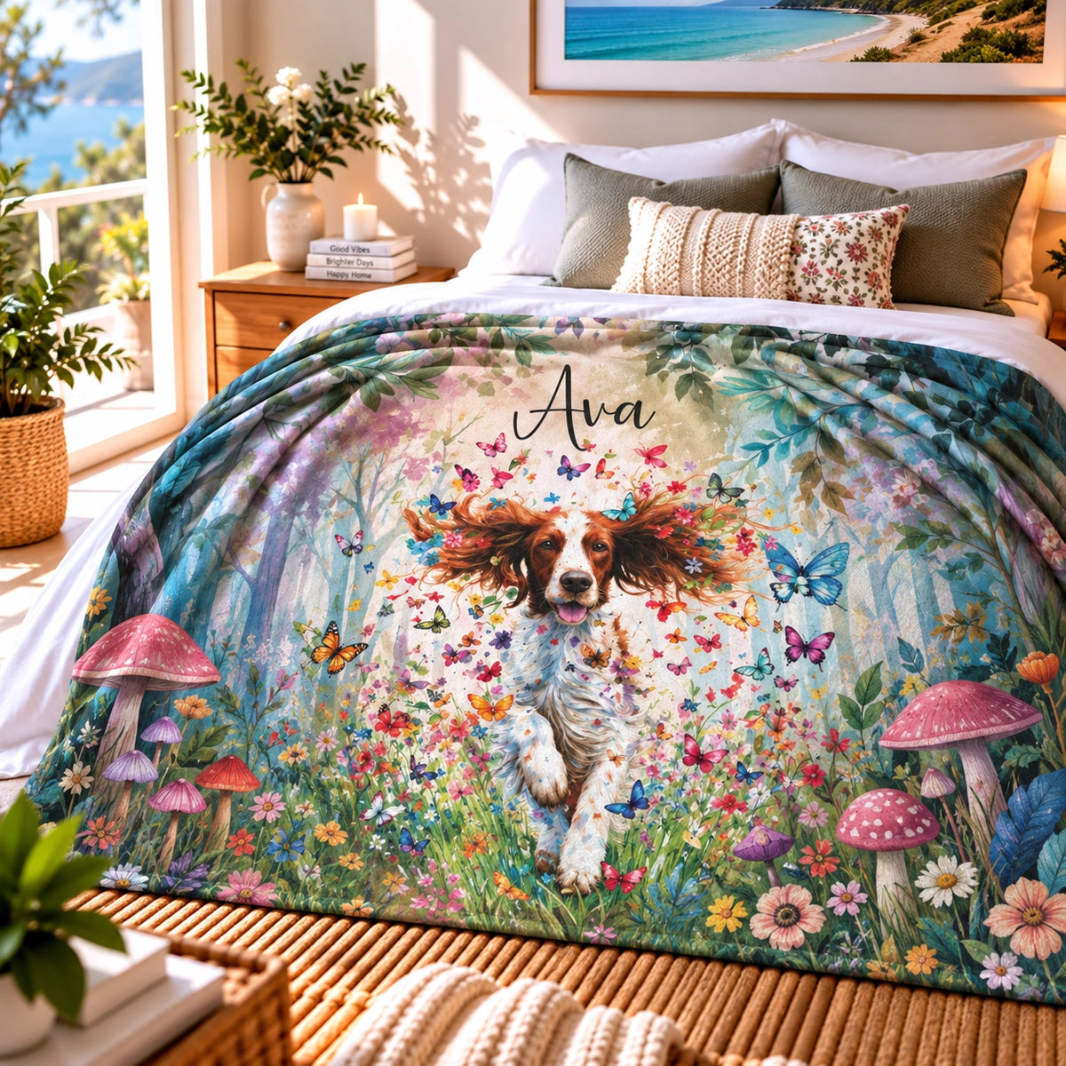 Irish Red & White Setter #1 Personalised Mystical Forest Blanket
