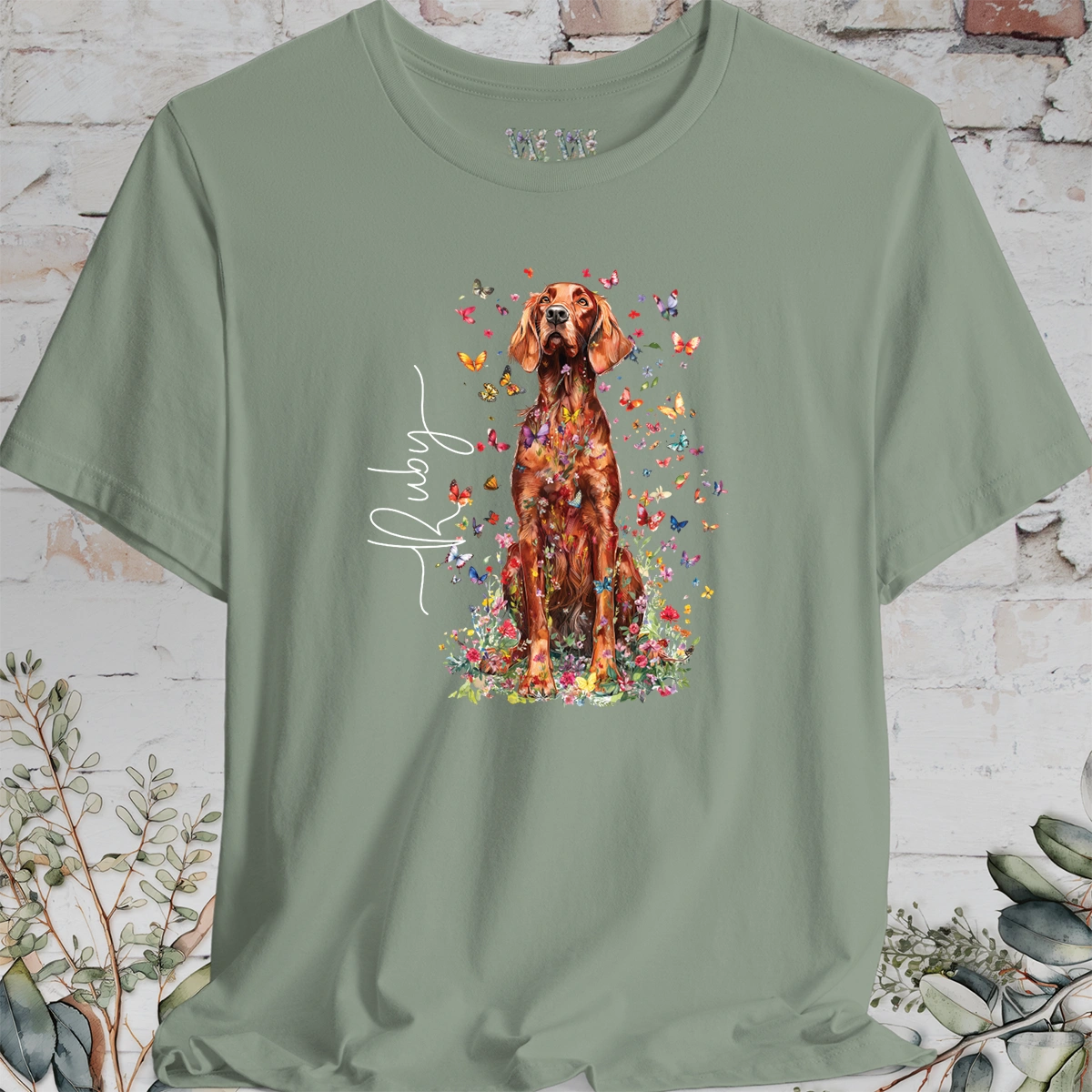 Irish Setter #3 Floral Butterfly T shirt