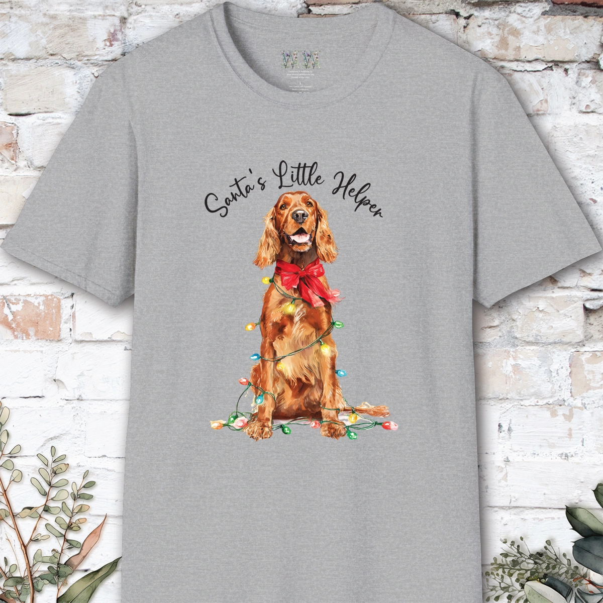 Irish Setter Santa's little helper. unisex T shirt