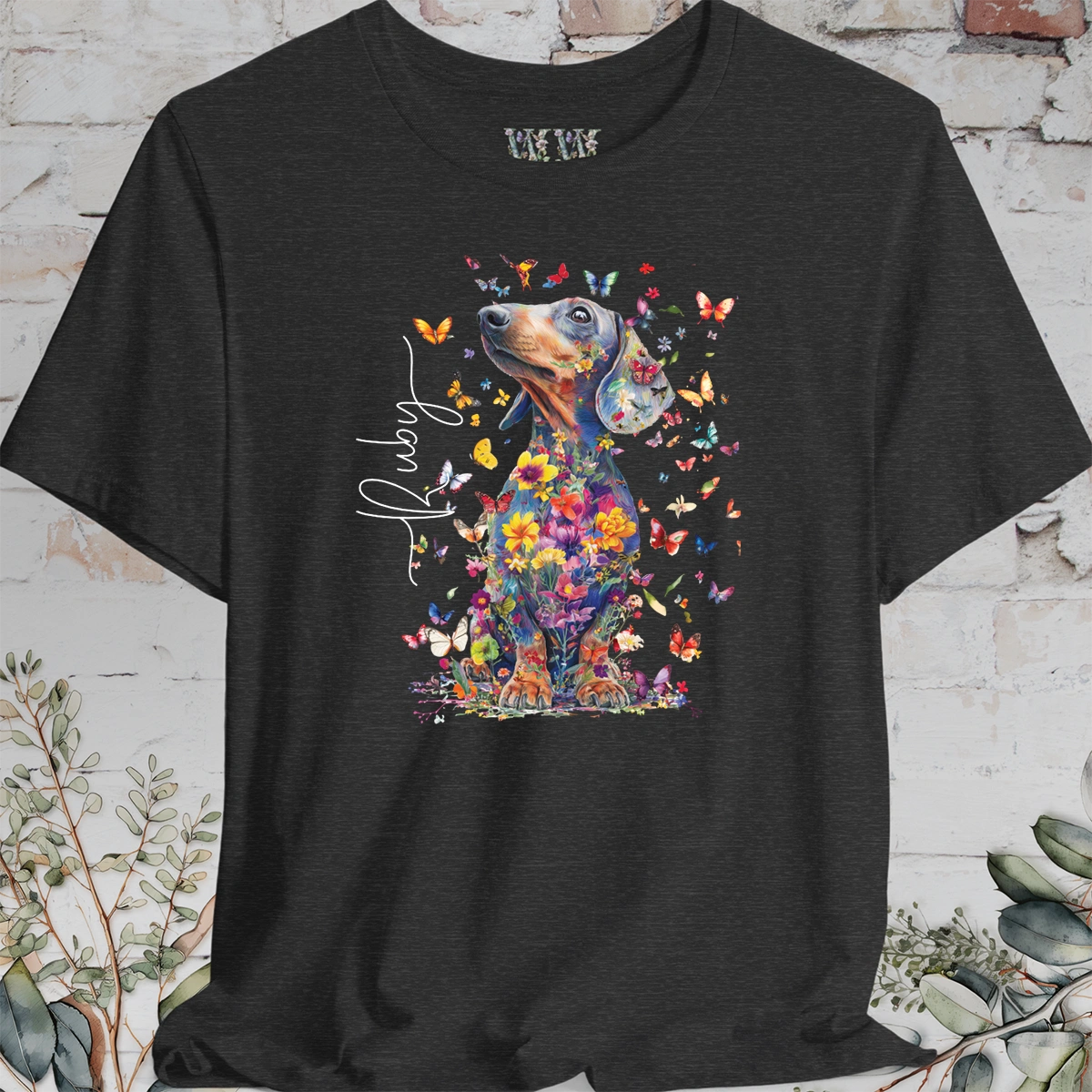 Italian Doxie #1 Floral Butterfly personalized unisex T shirt