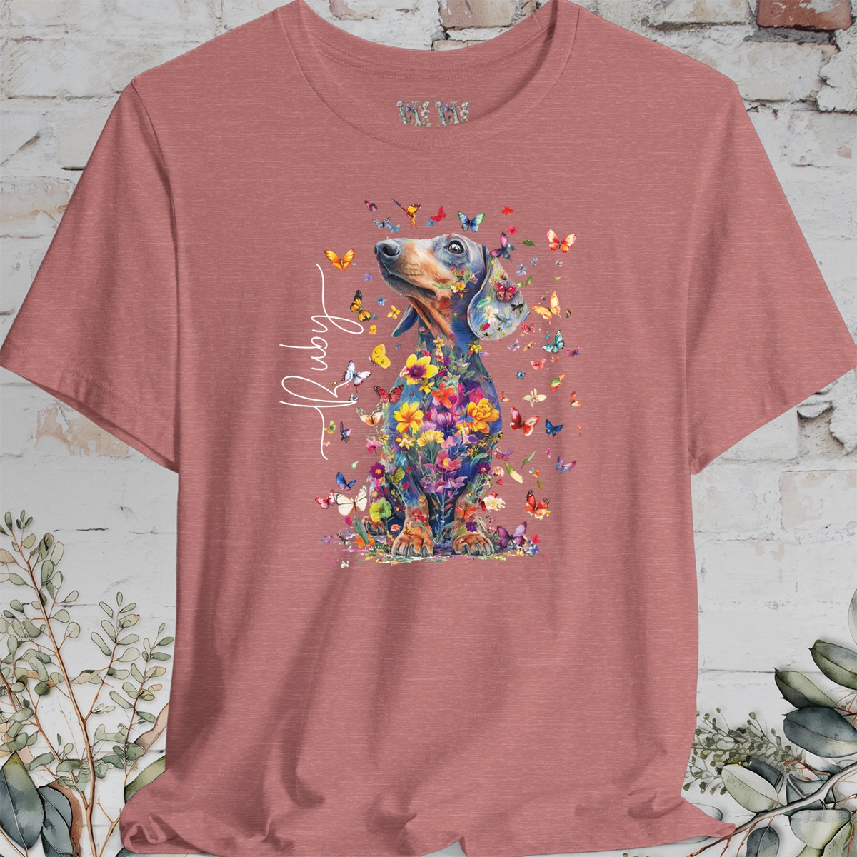 Italian Doxie #1 Floral Butterfly personalized unisex T shirt