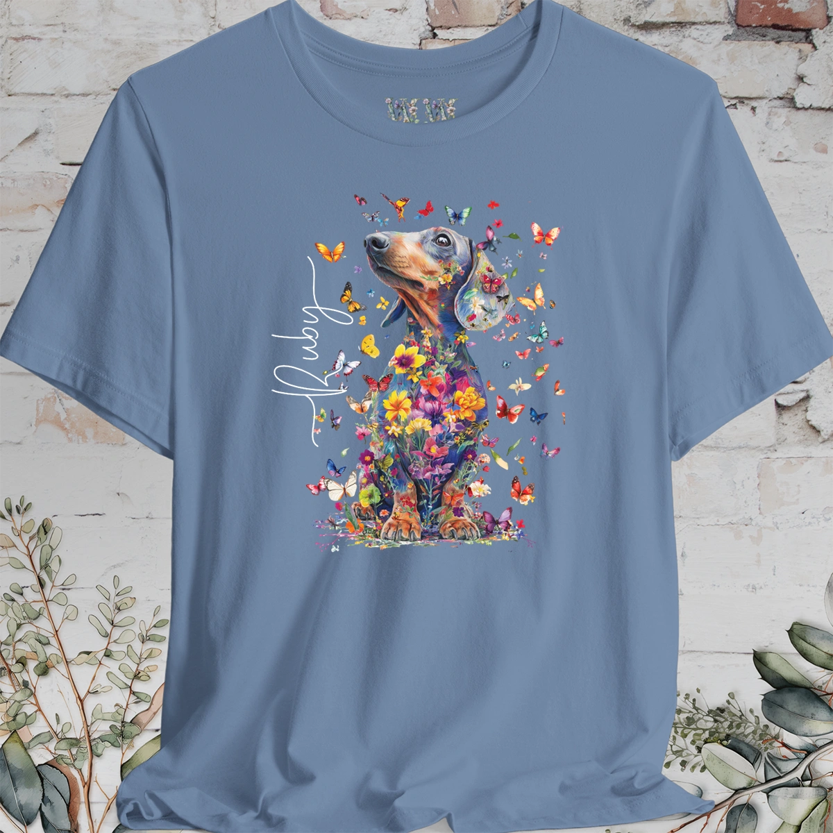 Italian Doxie #1 Floral Butterfly personalized unisex T shirt
