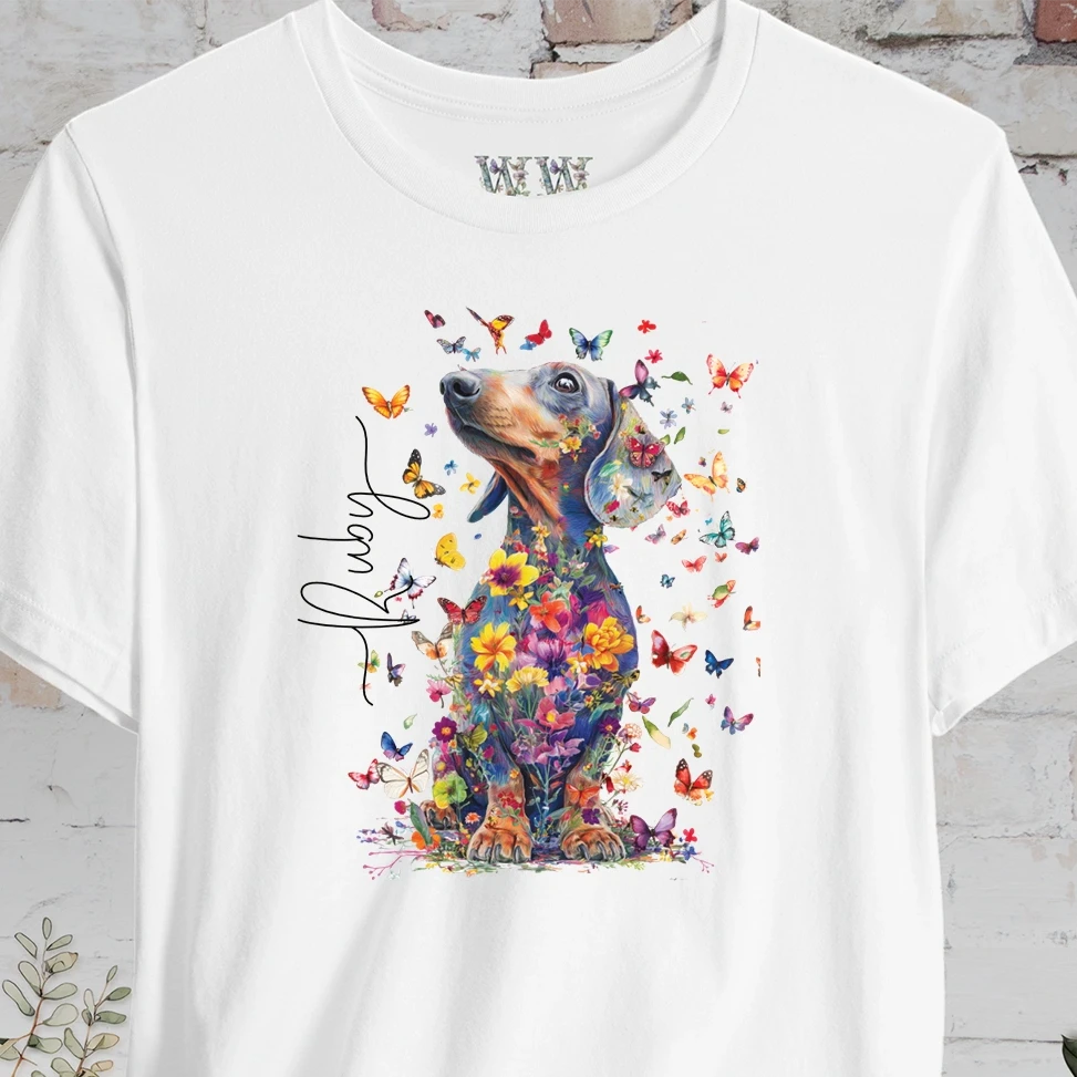 Italian Doxie #1 Floral Butterfly personalized unisex T shirt