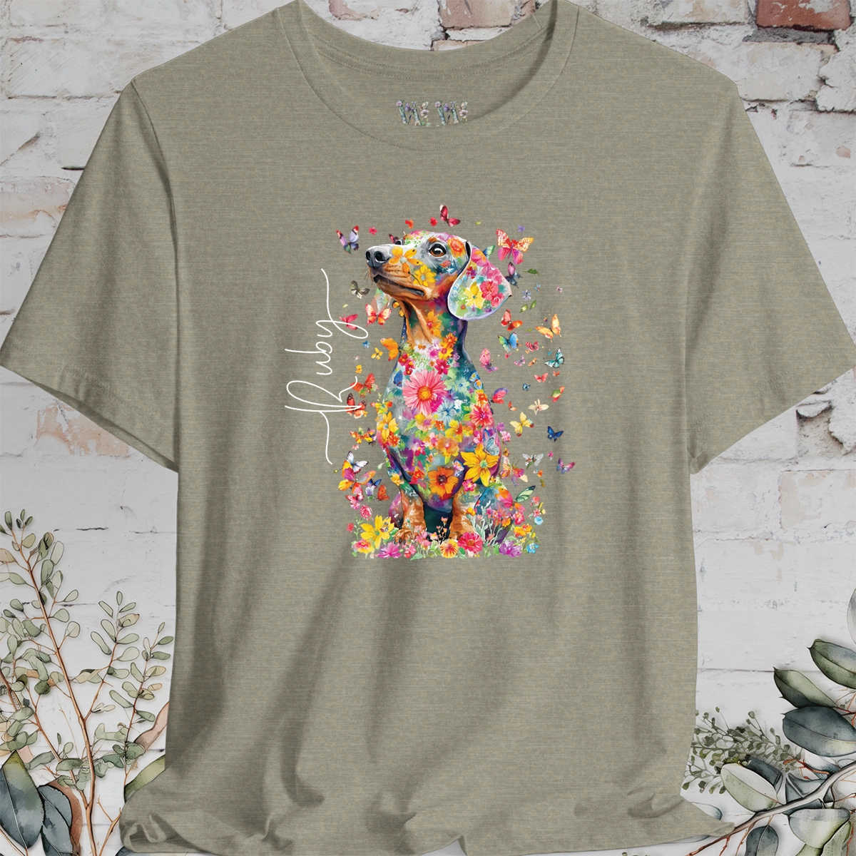 Italian Doxie #2 Floral Butterfly personalized unisex T shirt