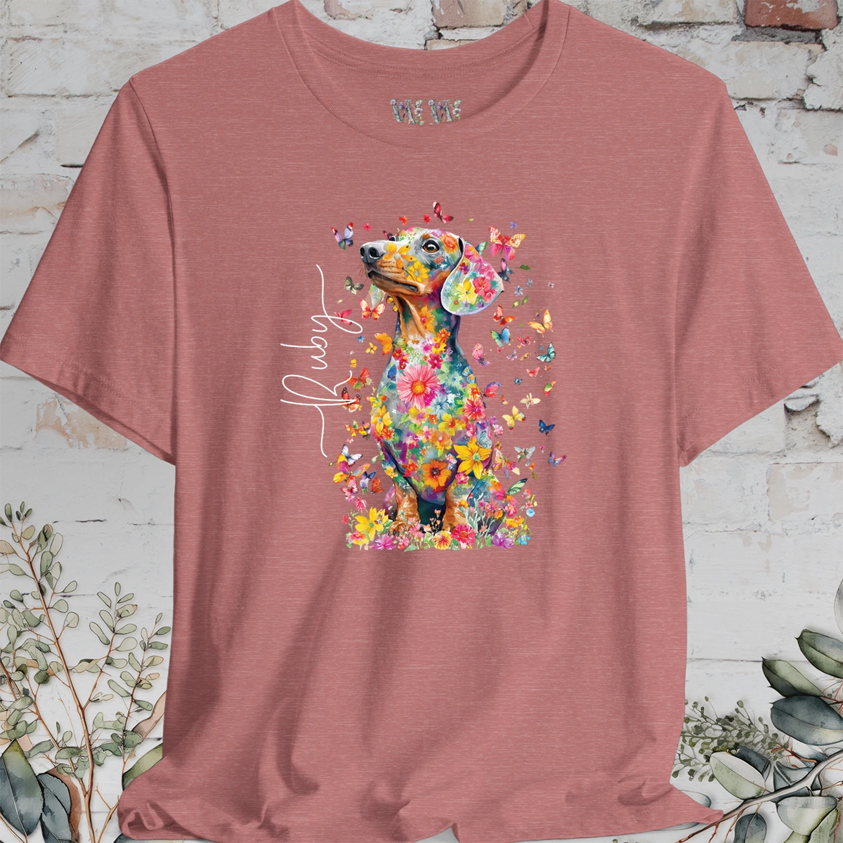 Italian Doxie #2 Floral Butterfly personalized unisex T shirt