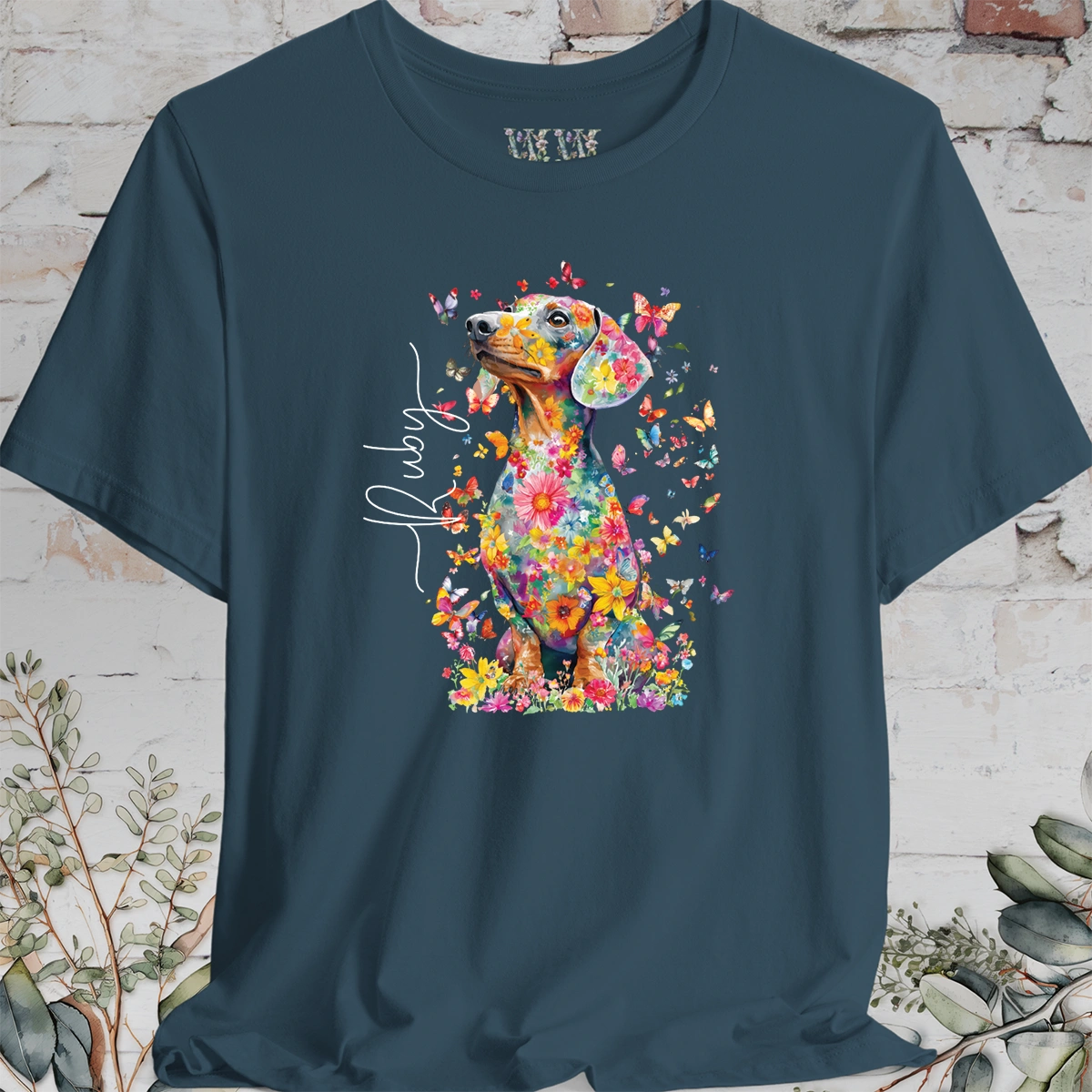 Italian Doxie #2 Floral Butterfly personalized unisex T shirt