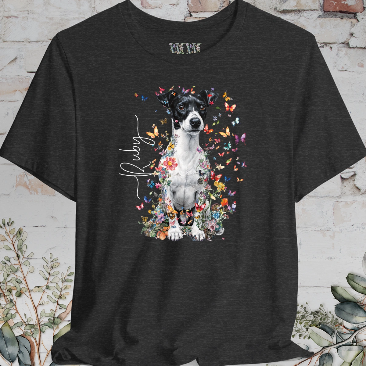 Jack Russell Terrier #4 Floral Personalized T shirt
