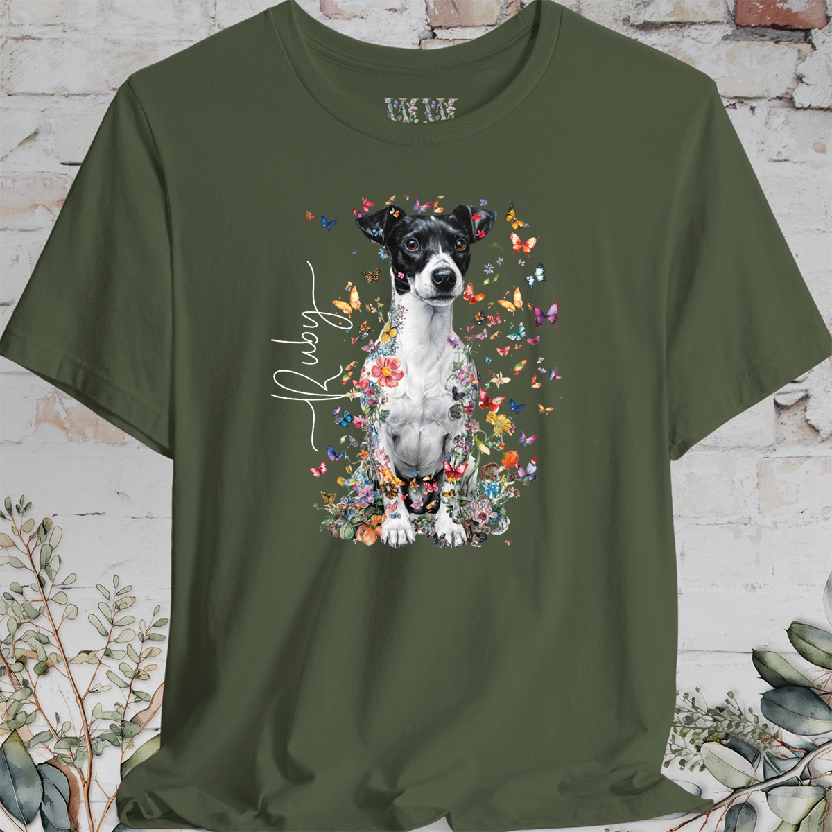 Jack Russell Terrier #4 Floral Personalized T shirt