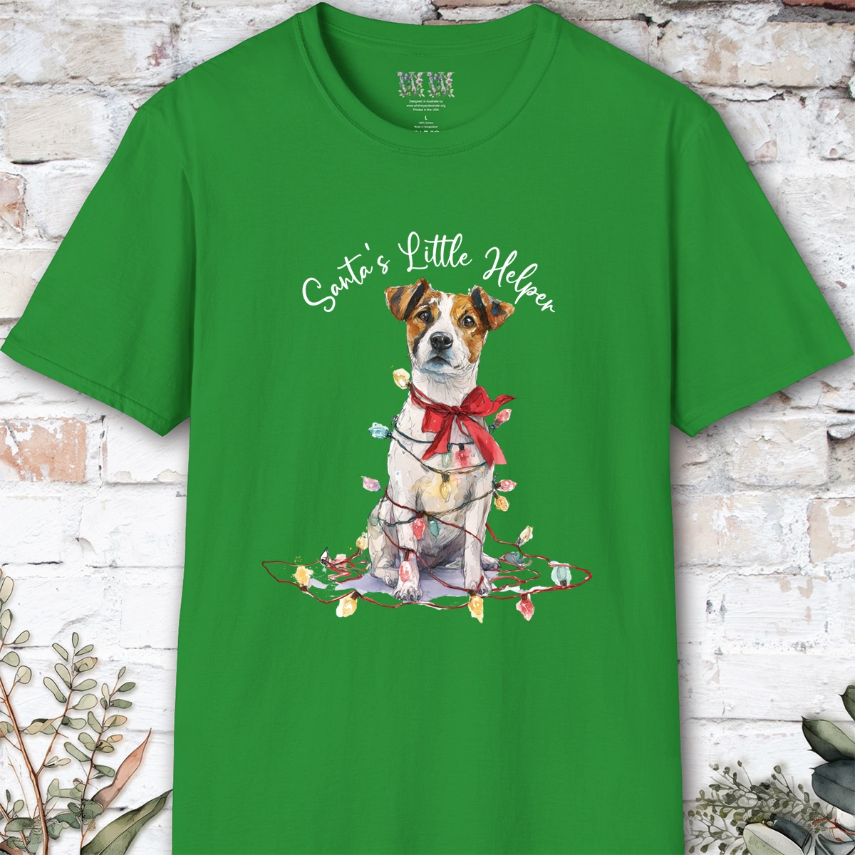 Jack Russell Santa's little helper, unisex T shirt