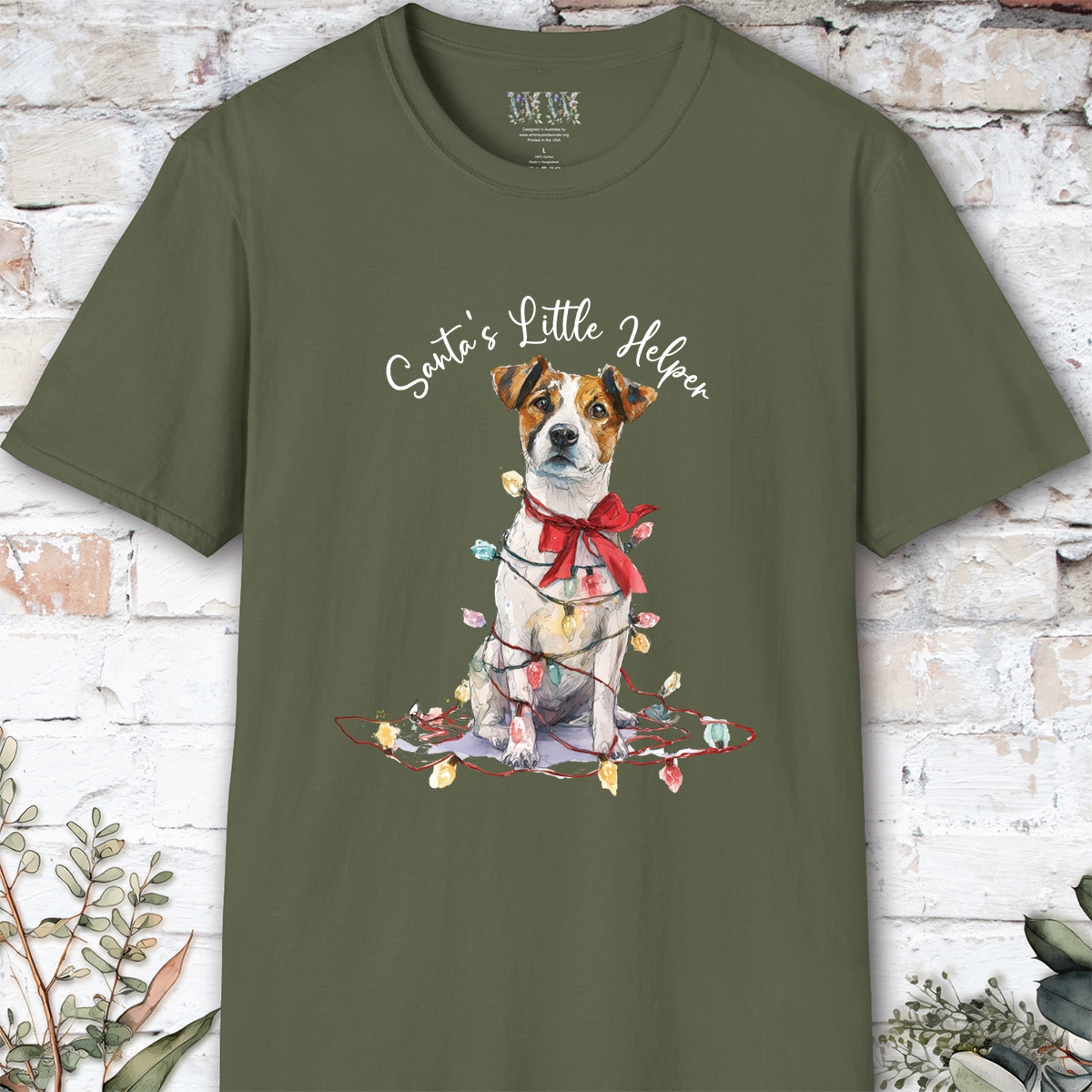 Jack Russell Santa's little helper, unisex T shirt