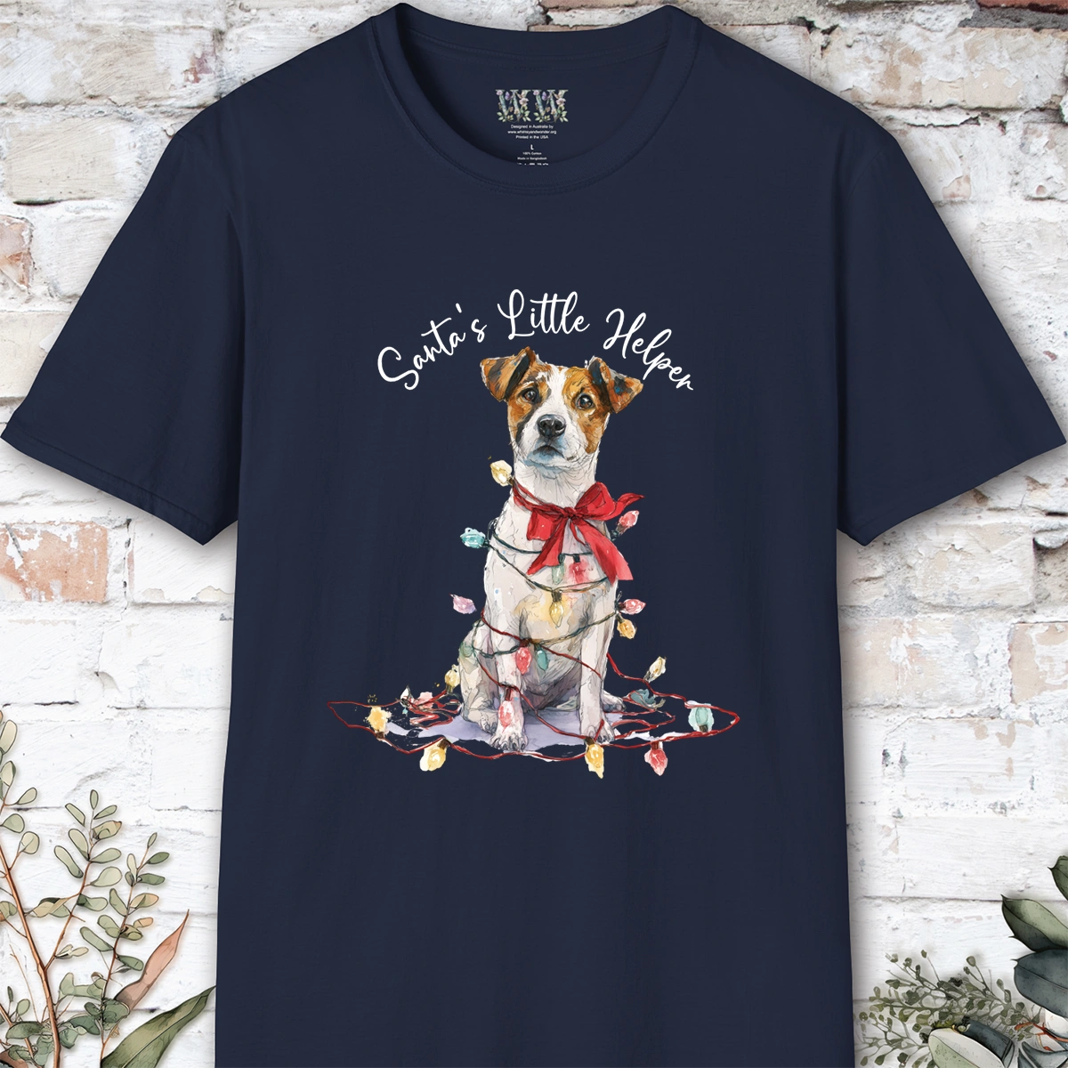 Jack Russell Santa's little helper, unisex T shirt
