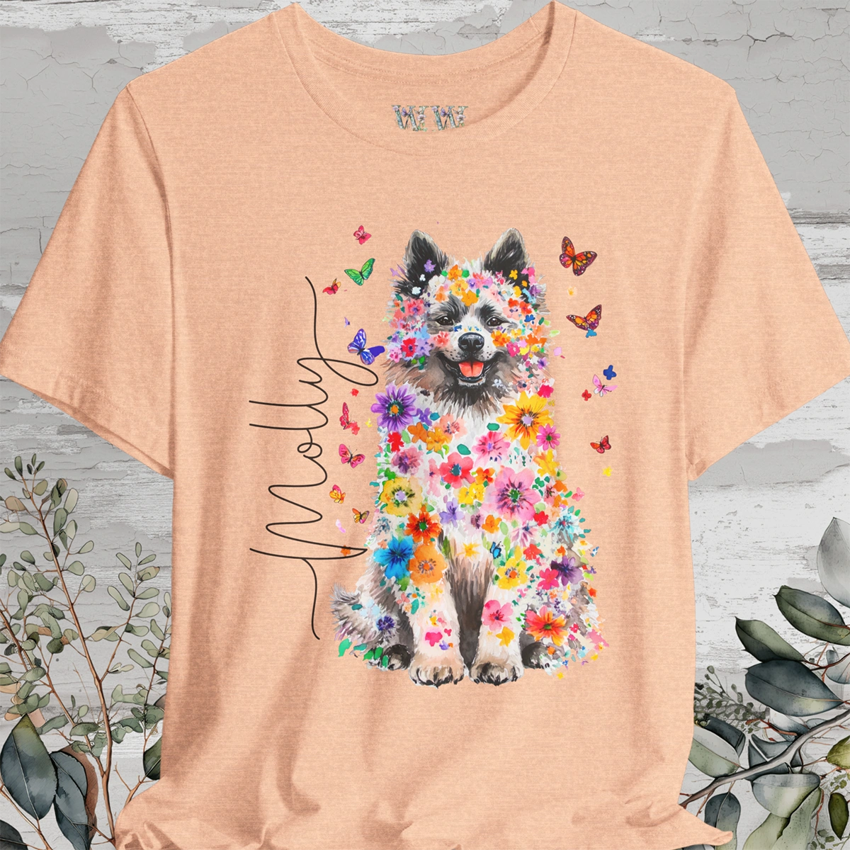 Keeshond #1 Floral Personalized T shirt