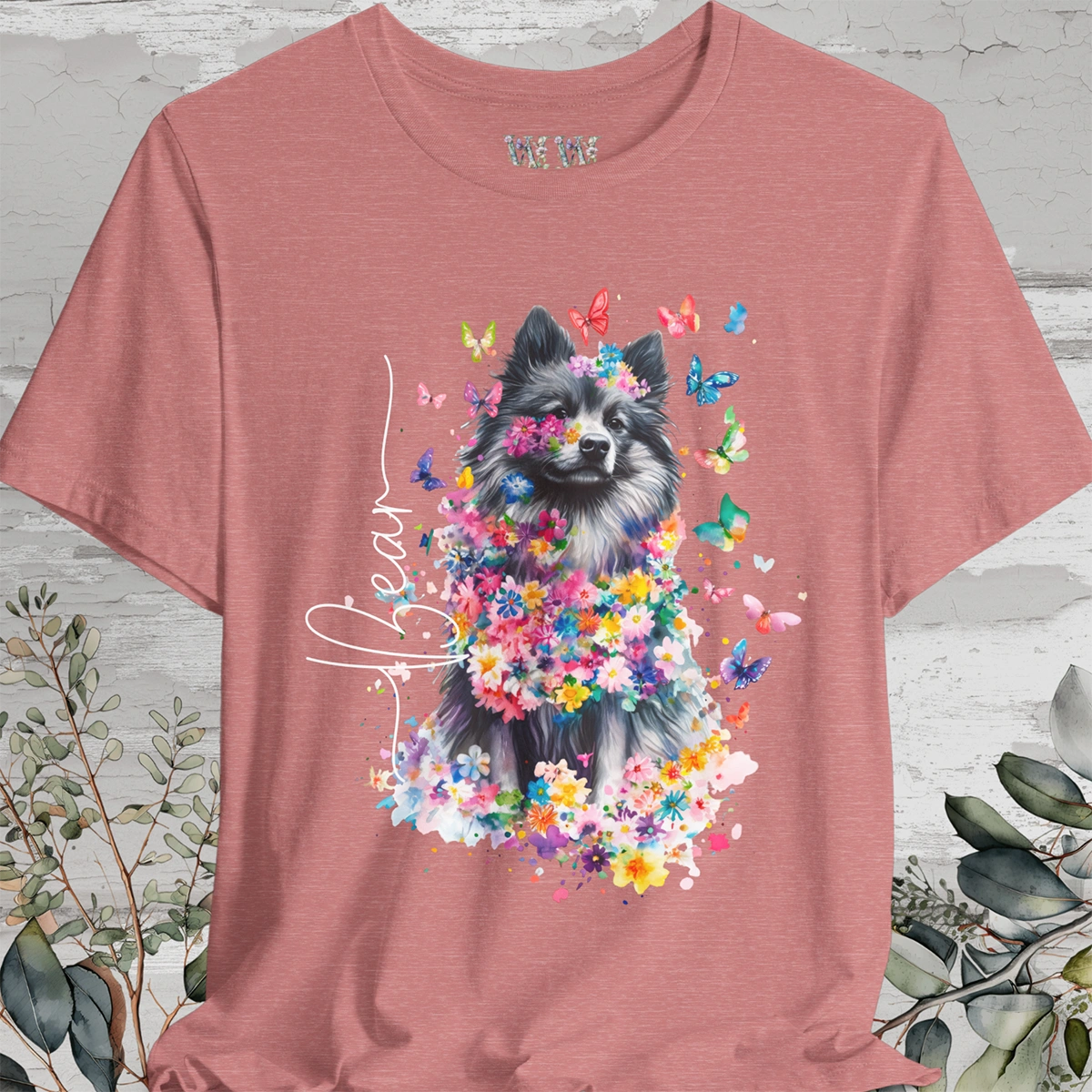 Keeshond #2 Floral Personalized T shirt