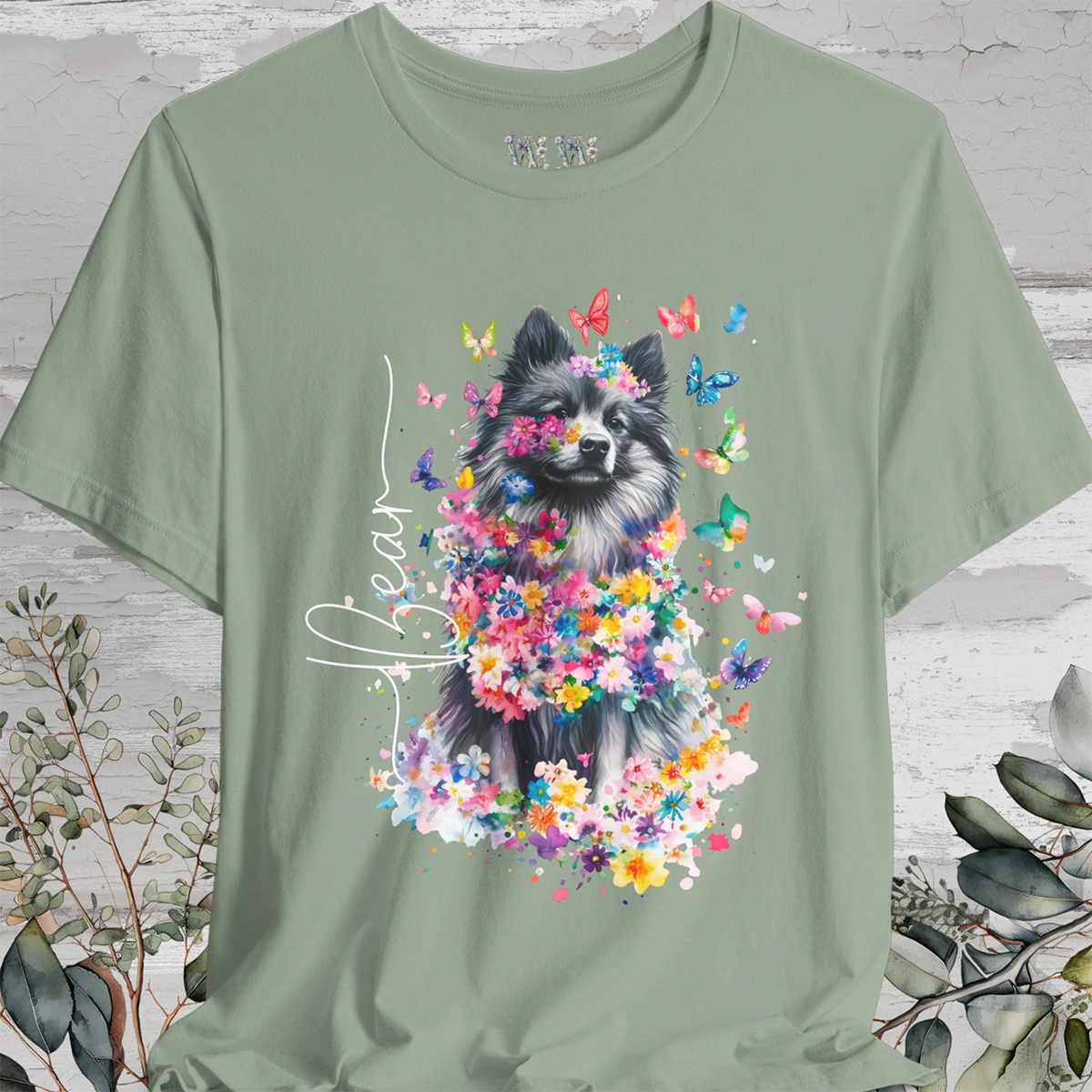 Keeshond #2 Floral Personalized T shirt