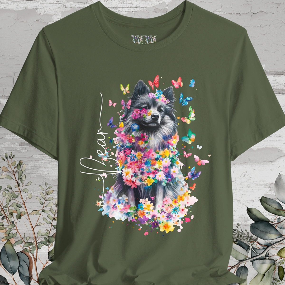 Keeshond #2 Floral Personalized T shirt