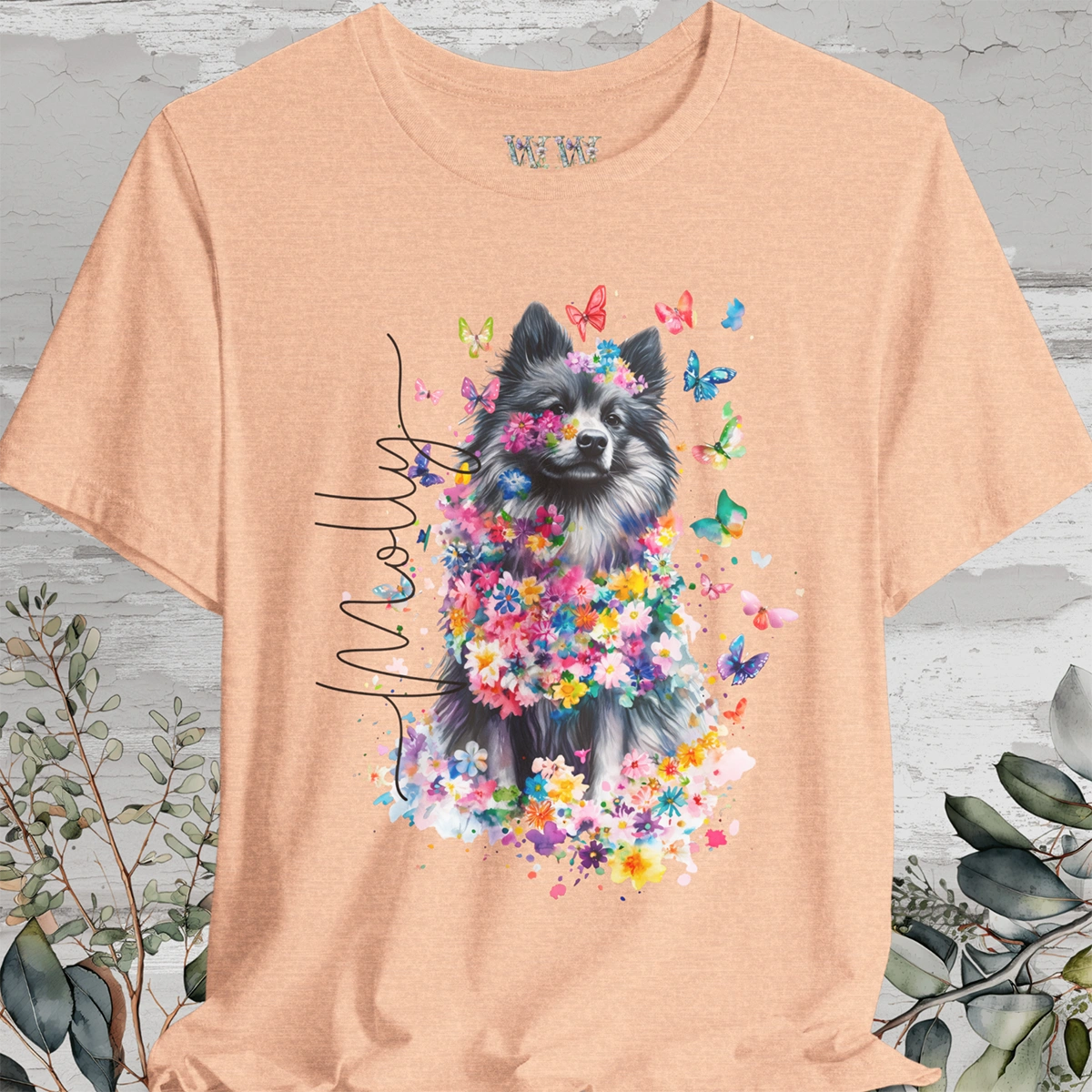 Keeshond #2 Floral Personalized T shirt