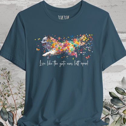 Keeshond #2  "Live like the gate was left open" Unisex T shirt